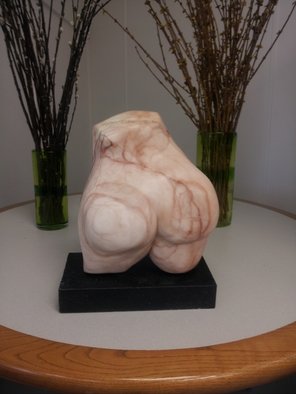 Marty Scheinberg: 'Tush', 2002 Stone Sculpture, Abstract Figurative.   A rosy pink alabaster lower torso on a black granite base.  ...