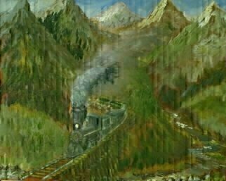 Michael Garr: 'Grandpas Trestle', 2013 Oil Painting, Trains.     This work is inspired by my Swedish Grandfather, who came to this country in 1904 and soon after with a brother of his went to work on the gangs who built railroad trestles in the Northern Rockies. One of his brothers ended up settling in Idaho. I did a similar...