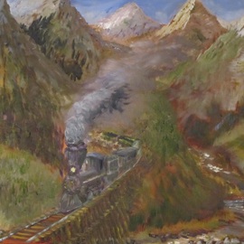 Michael Garr: 'Grandpas Trestle', 2013 Oil Painting, Trains. Artist Description:     This work is inspired by my Swedish Grandfather, who came to this country in 1904 and soon after with a brother of his went to work on the gangs who built railroad trestles in the Northern Rockies. One of his brothers ended up settling in Idaho. I did ...