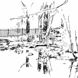 Michael Garr: 'Hazard Garden', 2005 Pen Drawing, nature. Artist Description: Seldom used garden public in Peace Dale RI...