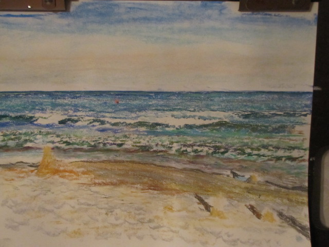 Michael Garr  'Narragansett Monday Swim', created in 2012, Original Drawing Pastel.