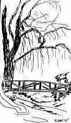Michael Garr: 'Old willow and the playground', 2005 Pen Drawing, Landscape.  Peace Dale area Plein air ...