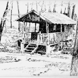 Michael Garr: 'Outhouse', 2004 Pen Drawing, Nature. Artist Description: A whimsy of a look at Camp K20 life...