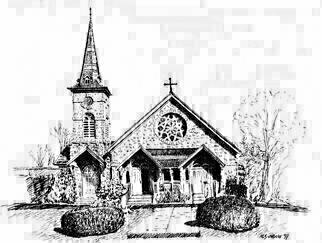 Michael Garr: 'Peace Dale Church', 1997 Pen Drawing, Architecture. Our home church, commissioned...