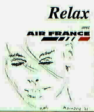 Michael Garr: 'Relax Air France ', 2000 Pen Drawing, Portrait.  relaxing ...