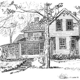 Michael Garr Artwork The Conklin House, 1996 Pen Drawing, Farm