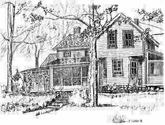 Michael Garr: 'The Conklin House', 1996 Pen Drawing, Farm. An old farm house on the property at Camp K20, Bear Mountain, NY ...