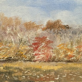 Michael Garr: 'at the pond october', 2023 Oil Painting, Landscape. Artist Description: Short morning Plein air painting just outside the studio...