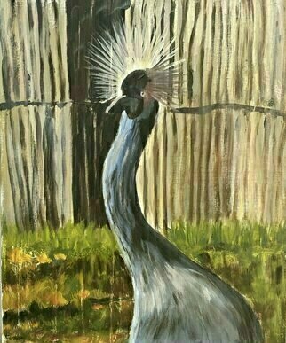 Michael Garr: 'crane', 2023 Oil Painting, Birds. A rendering from a photo taken at Roger Williams Park Zoo in 2022...