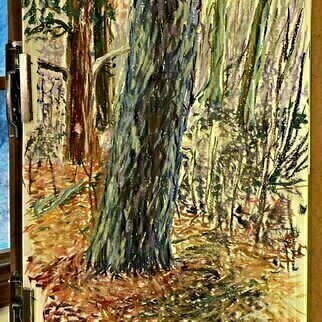 Michael Garr: 'in the woods 1', 2023 Pastel Drawing, Trees. A study from the Studio through the window on a gloomy day...