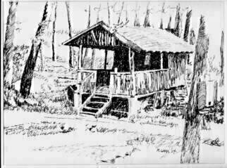 Michael Garr: 'outhouse', 2004 Pen Drawing, Culture. 