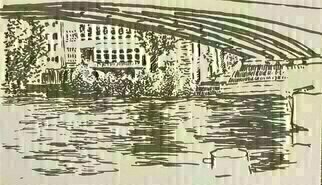 Michael Garr: 'rouen a bridge', 2022 Ink Drawing, Cityscape. From a Seine River trip. Docked in Rouen - a Bow sketch opportunity...