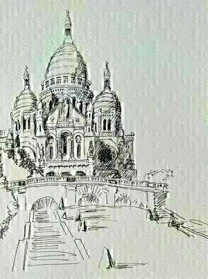 Michael Garr: 'sacre coeur de montmartre', 2022 Ink Drawing, Architecture. A Plein Air drawing of the famous Basilica in Paris from a trip in September 2022...