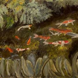 Michael Garr: 'the koi pond', 2022 Oil Painting, Fish. Artist Description: Roger Williams Park Botanical Center Koi Pond, ...