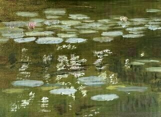 Michael Garr: 'water lilies i', 2023 Oil Painting, Landscape. From a photo of Monets Garden...