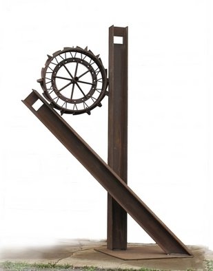 Michelle Vara: 'I N A', 2011 Steel Sculpture, Abstract.  Weighs 2000lbsH- Beam, implement circle finish is rust. Ref# 74   ...