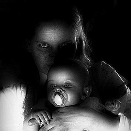 Maciej Wysocki: 'motherhood in black', 2011 Black and White Photograph, Landscape. Artist Description: motherhood , mom, daughter, child, love, care...