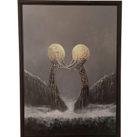 Marcin Zawada: 'touch', 2021 Oil Painting, Surrealism. Artist Description: Two bulbs unscrew each other s heads...