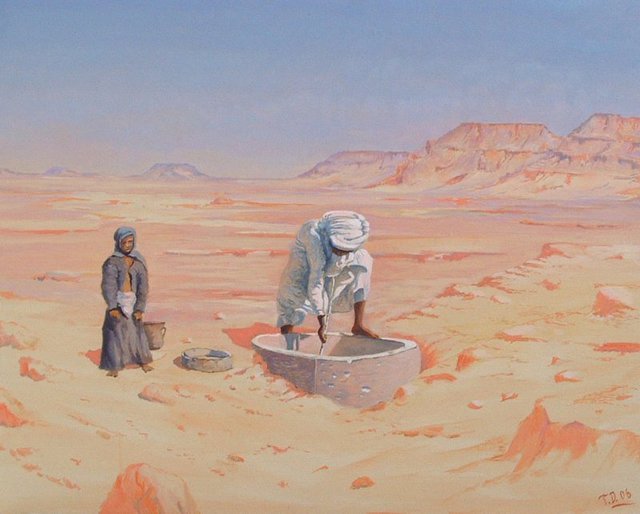 Till Dehrmann  'Touareg At Fountain', created in 2006, Original Painting Oil.