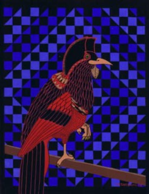 Artist Teresa Sherwin. 'Red Bird' Artwork Image, Created in 2003, Original Drawing Gouache. #art #artist