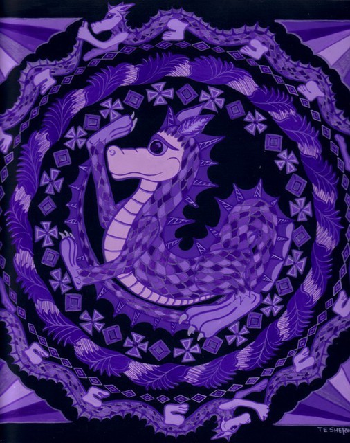 Artist Teresa Sherwin. 'Spectrum Violet Dragon' Artwork Image, Created in 2003, Original Drawing Gouache. #art #artist