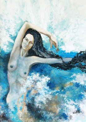 Nadezhda Scherbakova: 'sea foam', 2019 Other, People. author s worksensuality bluethe only work of art    whitewoman oil paintingsea oceannaked woman    mermaid...
