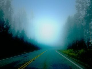 Nancy Bechtol: '18 foguse', 2010 Color Photograph, Inspirational.  FRamed ready to hang 16x20 metal, archival paper and matte. tranquil peaceful mystery of the road ahead in fog. framing available at additional cost. request....