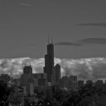 Black and White Cloudy skyline Chicago By Nancy Bechtol