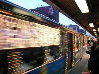 Nancy Bechtol: 'Colors of holiday', 2006 Other Photography, Cityscape.  CTA blur of the holiday train motion study ...