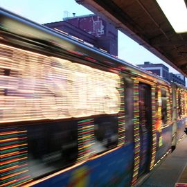 Nancy Bechtol: 'Colors of holiday', 2006 Other Photography, Cityscape. Artist Description:  CTA blur of the holiday train motion study ...