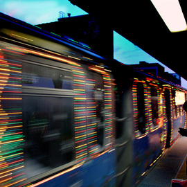 Nancy Bechtol: 'TRAIN holiDAZE', 2006 Other Photography, Cityscape. Artist Description:  Chicago CTA train all decked out for the ride ...