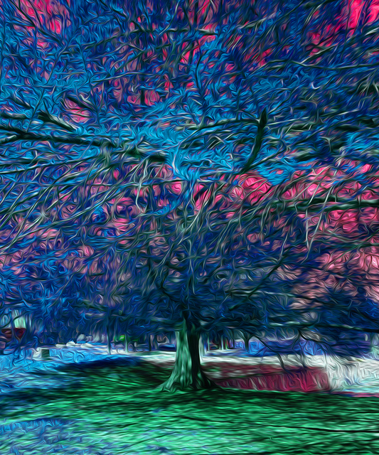 Artist Nancy Wood. 'Blanco River Tree Blue' Artwork Image, Created in 2017, Original Digital Painting. #art #artist