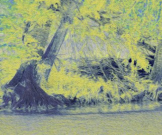 Nancy Wood: 'guadalupe river yellow', 2017 Digital Painting, Abstract Landscape. Computer enhanced photo on aluminum...