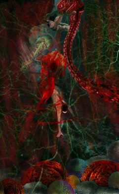 Nancy Ungar: 'Lacuna', 2011 Digital Art, Surrealism.   Lifelike shackles, pulsing with blood, read up to grab the Golden Girl, as, hands tied, she strives to reach the surface of the water and breath again.   ...