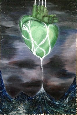 Natalia Verba: 'Human Heart Is a Factory Recycling Tears of God', 2015 Oil Painting, Love.  This picture is a result of my painful love experience connected with waiting, waiting, waiting. . . Through this period my heart has cried itself inside out but due to it I have risen above myself ...