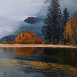 Natalie Demina: 'amber of autumn', 2020 Oil Painting, Nature. Artist Description: Painting, Oil Coloron Canvas2020Biafarin Artwork Code AW127589674Peace of mind from the combination of ozone- free air, the majesty of the mountains and the bottomless lake.  How you want to plunge into this atmosphereYou just feel the resonating purity of every cell of your skin, ...