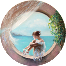 Nataly Kartseva: 'leila', 2018 Oil Painting, Glamor. Artist Description: ballerina window light  round canvas...