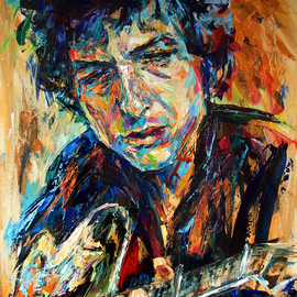 Natasha Mylius: 'Bob Dylan', 2009 Acrylic Painting, Portrait. Artist Description:    impressionism, portrait, musicians, bob dylan, guitar, musicians ...