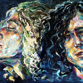 Natasha Mylius: 'Led Zeppelin', 2009 Oil Painting, Portrait. Artist Description:   impressionism, portrait, musicians, led zeppelin  ...