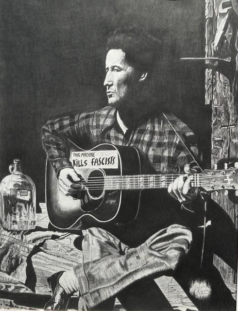 Artist Charles  Rogers. 'Woody Guthrie This Machine Kills Fascists' Artwork Image, Created in 2013, Original Drawing Charcoal. #art #artist