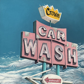 Nathan Rhoads: 'crown car wash', 2020 Oil Painting, Representational. Artist Description: I have always loved old signs. My designer brain flips out when I see vintage neon signs. So, I am working on a collection of work that embodies those amazing, old neon signs. What intrigues me most about this body of work is the juxtaposition of the sign ...