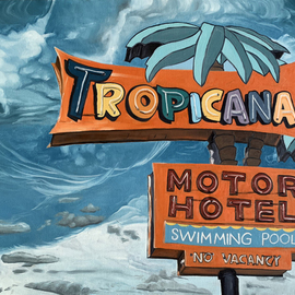Nathan Rhoads: 'tropicana', 2020 Oil Painting, Representational. Artist Description: I have always loved old signs. My designer brain flips out when I see vintage neon signs. So, I am working on a collection of work that embodies those amazing, old neon signs. What intrigues me most about this body of work is the juxtaposition of the sign ...