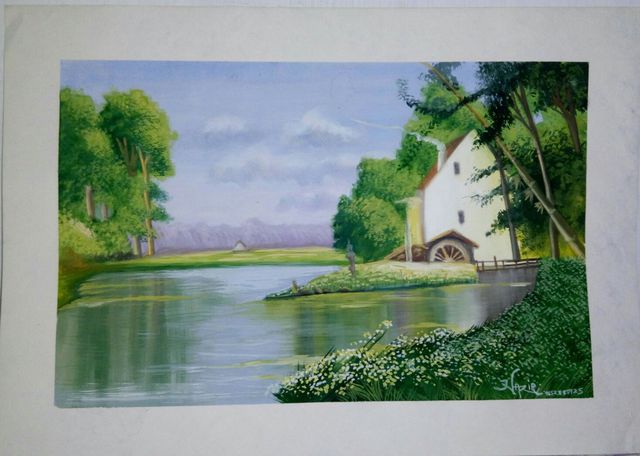 Nazir Khatry  'House By The Lake Side', created in 2015, Original Painting Acrylic.