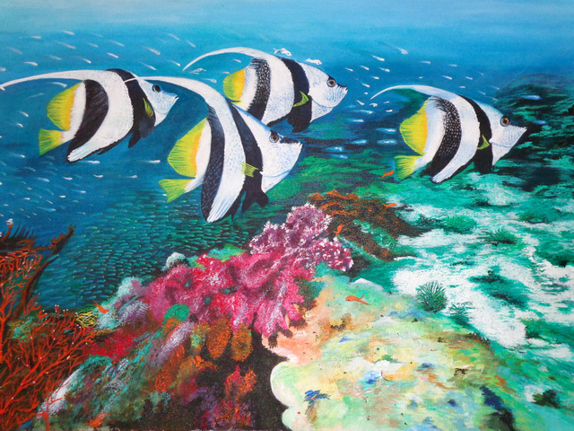 Artist Neeraj Parswal. 'Fishes And Coral Reefs' Artwork Image, Created in 2014, Original Painting Oil. #art #artist