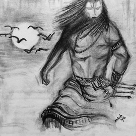 Neetasha Joshi: 'Rudra Shiva', 2016 Charcoal Drawing, Mythology. Artist Description:  Rudra ( / E^rESdrEtm/ ; Sanskrit: a$?degaY=a$?|aY=a$?deg) is a Rigvedic deity, associated with wind or storm, and the hunt. The name has been translated as 