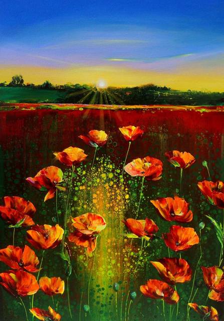 Artist Nelu Gradeanu. 'Poppy Landscape' Artwork Image, Created in 2020, Original Painting Acrylic. #art #artist