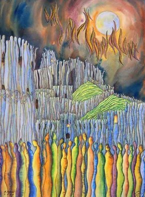 Abbas Nemati: 'Bam City', 2006 Watercolor, People.  For the people who suffer from earthquike in Bam Iran ...