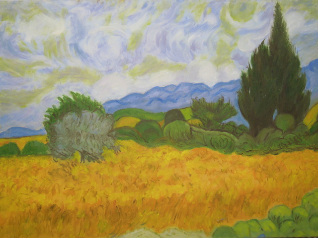 Artist Neslihan Soner. 'Wheat Field With Cypresses' Artwork Image, Created in 2006, Original Painting Oil. #art #artist