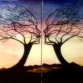 Ngaatendwe  Gondo: 'nature of love', 2023 Acrylic Painting, Trees. Artist Description: Acrylic paint on double A3 canvas. ...