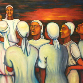 Nicole Pea: 'I heard She was coming', 1994 Acrylic Painting, Figurative. Artist Description:  Women gather to pray and sing psalms. ...